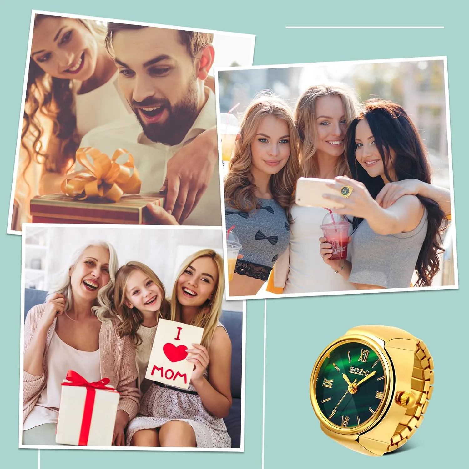 10 Pcs Finger Watches Ring for Women Men Adjustable Clock Rings Bulk Creative Elastic Round Quartz Finger Ring Watches
