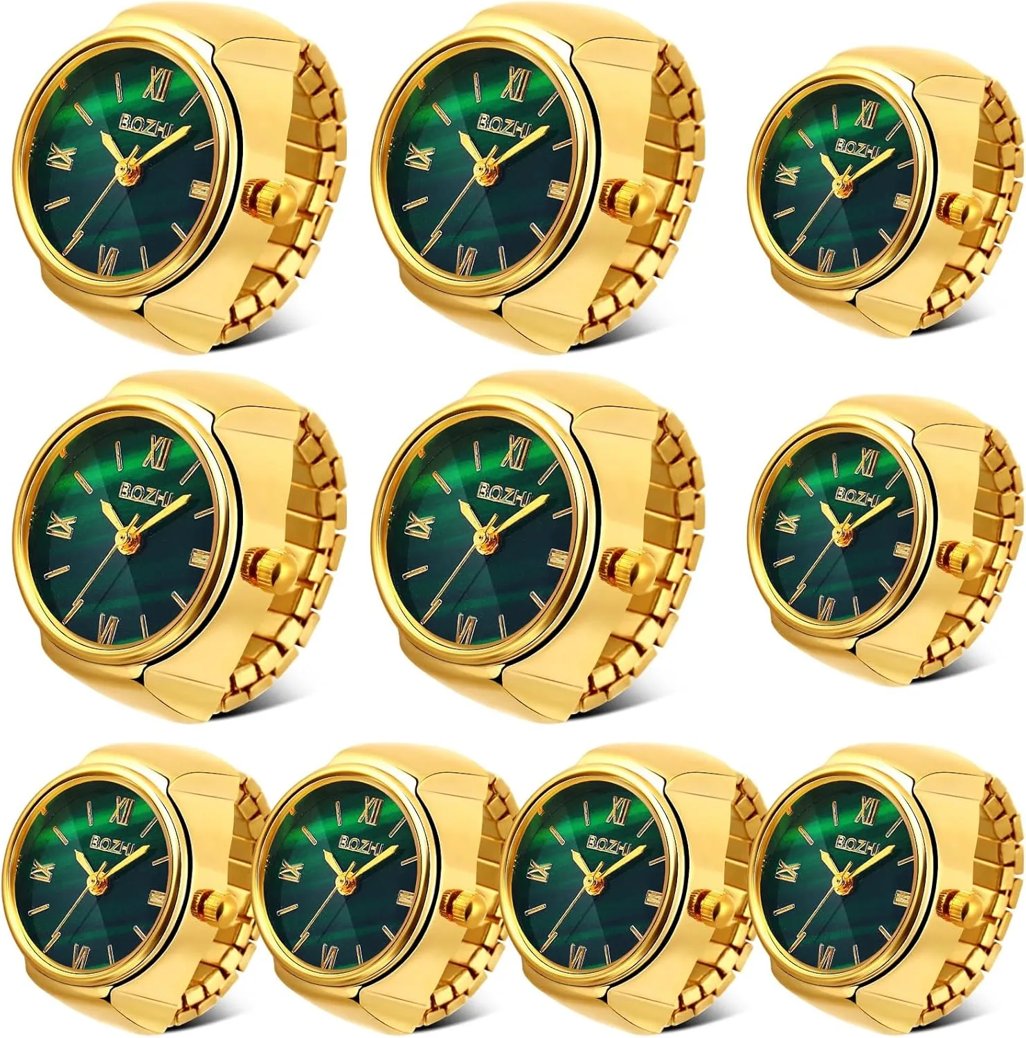 10 Pcs Finger Watches Ring for Women Men Adjustable Clock Rings Bulk Creative Elastic Round Quartz Finger Ring Watches