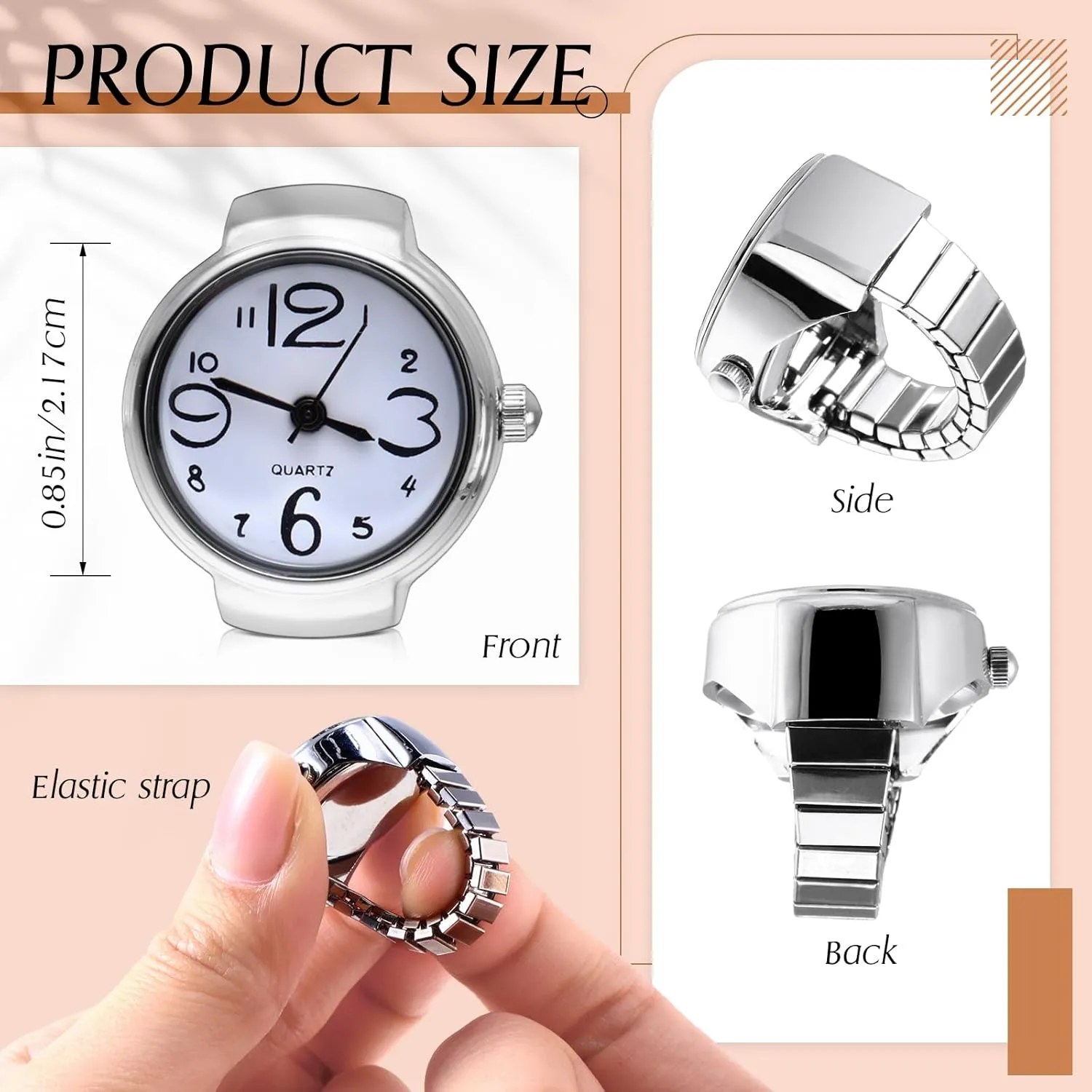 10 Pcs Finger Watches Ring for Women Men Adjustable Clock Rings Bulk Creative Elastic Round Quartz Finger Ring Watches
