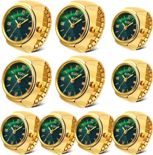 10 Pcs Finger Watches Ring for Women Men Adjustable Clock Rings Bulk Creative Elastic Round Quartz Finger Ring Watches