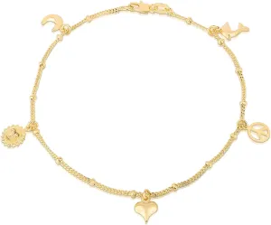 14K Gold Plated Charm Anklets For Women, Dainty Foot Jewelry, Fashion Accessories and Gadgets, Summer Beach 10 Inch Ankle Bracelets, Cute Chain Link Anklet