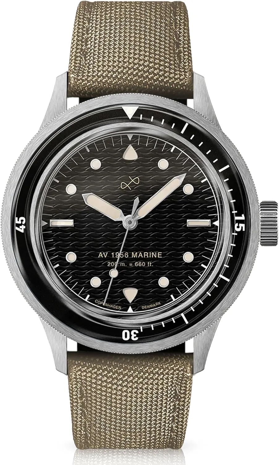 1956 Marine Watch for Men, 41mm Wide 12.55mm Thick Mens Watch - 316L Stainless Steel Analog Quartz 20 ATM Waterproof Men Watches - Round Sapphire Crystal Dial Men Watch (Black)