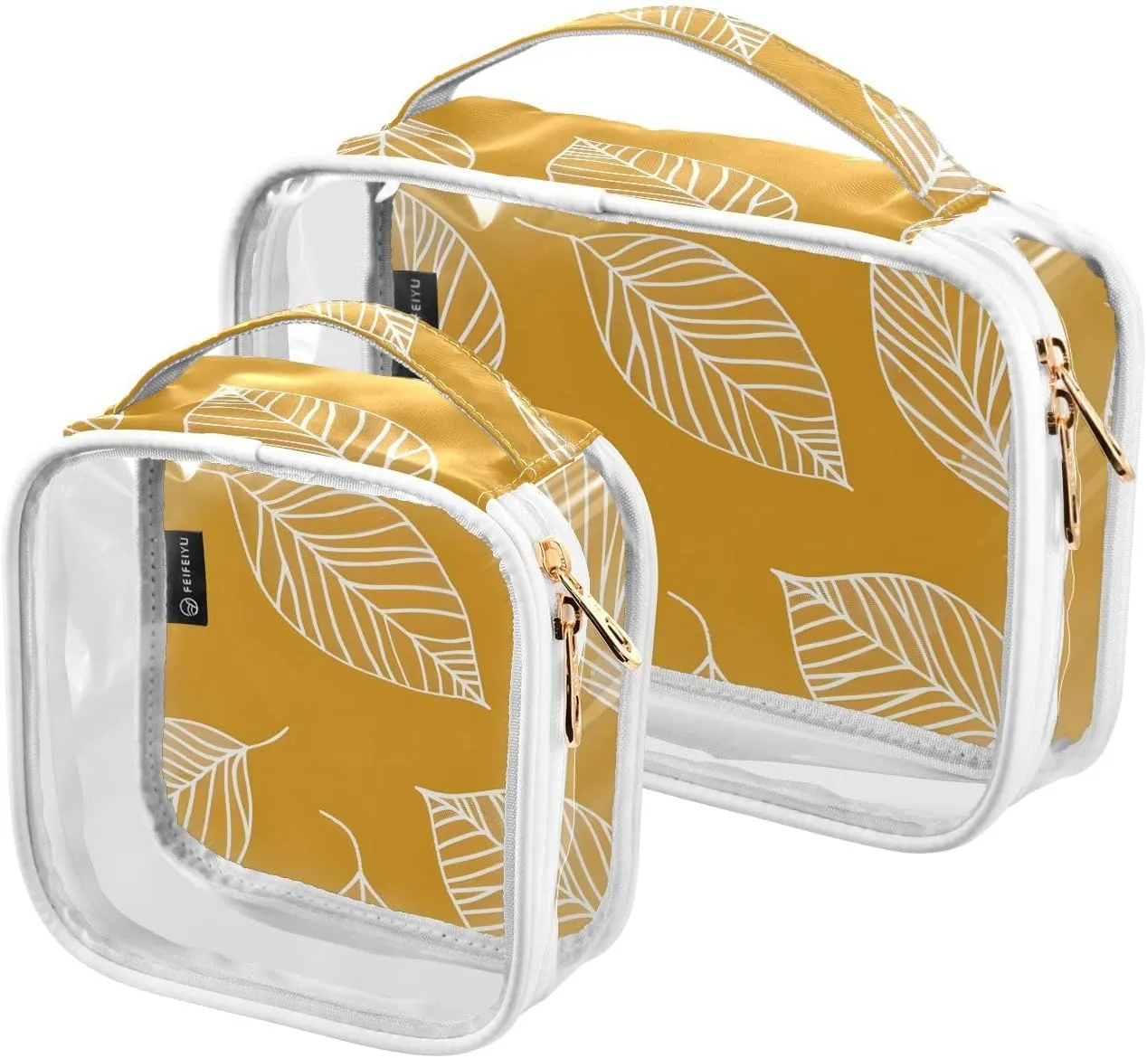 2 Pack Clear Makeup Bag, Pattern Leaves Cosmetic Organizer Waterproof Travel Toiletry Bags for Women Transparent Handbag Purse