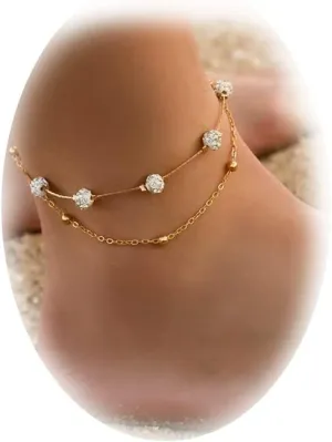 2 Pcs Heart Ankle Bracelets For Women Crystal Rhinestone Tennis Armlet Bracelet For Cuban Link Anklet Crystal Tennis Heart Pendant Anklets Boho Foot Chain Bracelet Rhinestone Leg Bracelet Jewelry (Crystal Ball Chain)