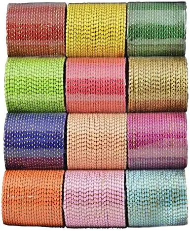 (2.10 & 2.12 Size) Designer & Beautiful Multicolour Metal Bangle Combo Set for Women & Girls - (Set of 12 x 24 = 288)_Available in Large Sizes., Metal Gold Plated Pearl, Kundan / Neon / Matte