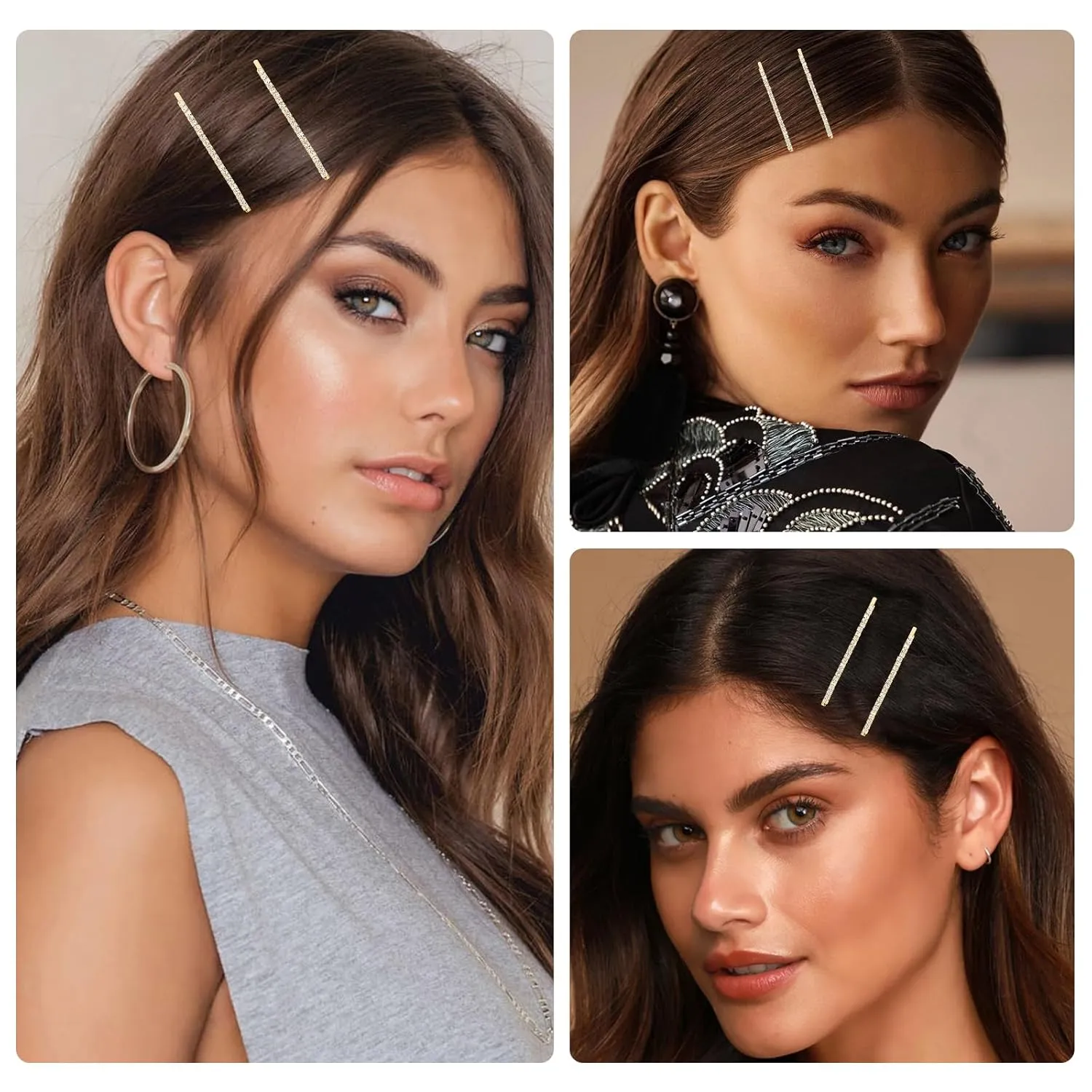 24 Pcs Gold Rhinestone Bobby Pins Small Crystal Hairpins Bulk for Women - Sparkly, Shiny, Glitter Hair Clips and Styling Accessories