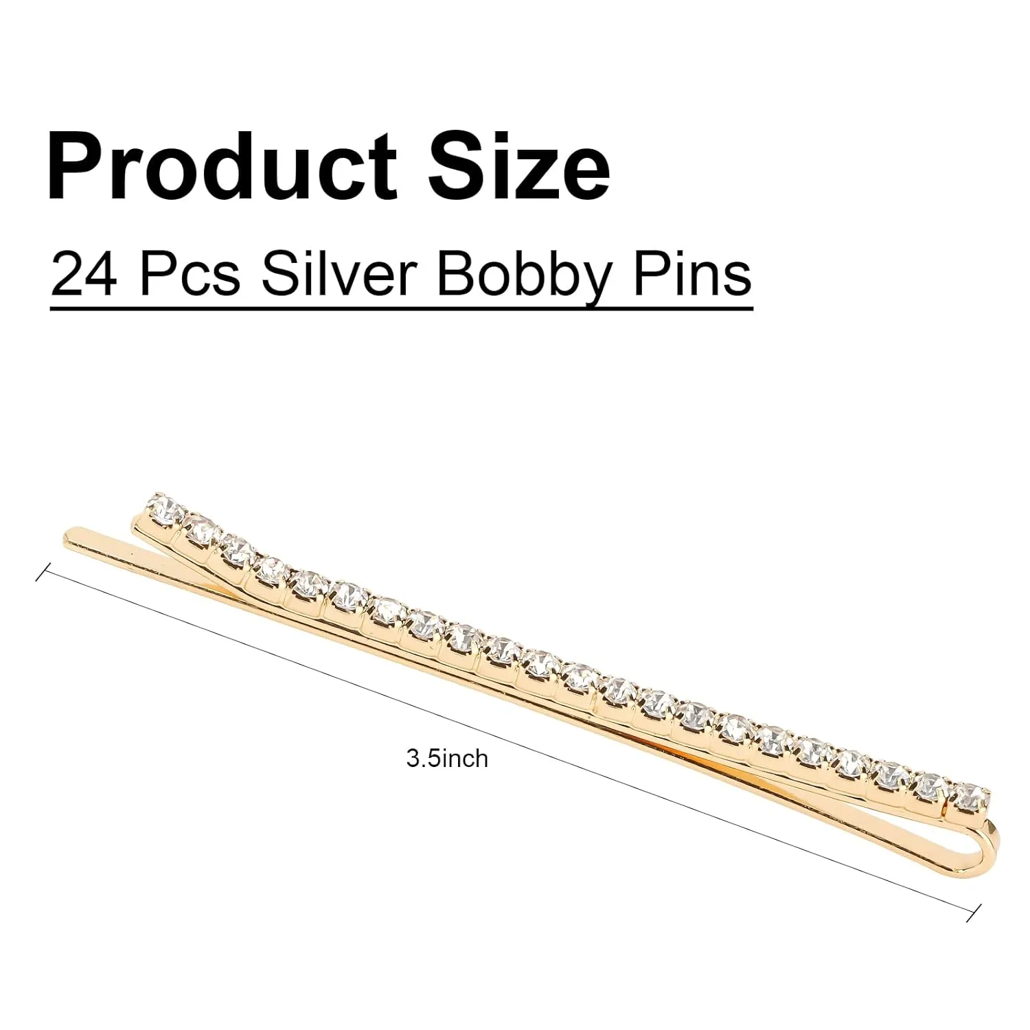 24 Pcs Gold Rhinestone Bobby Pins Small Crystal Hairpins Bulk for Women - Sparkly, Shiny, Glitter Hair Clips and Styling Accessories