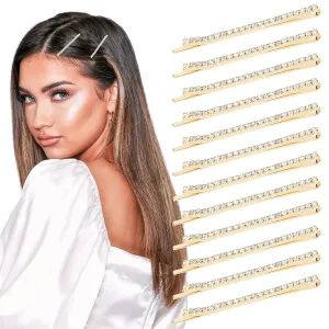 24 Pcs Gold Rhinestone Bobby Pins Small Crystal Hairpins Bulk for Women - Sparkly, Shiny, Glitter Hair Clips and Styling Accessories