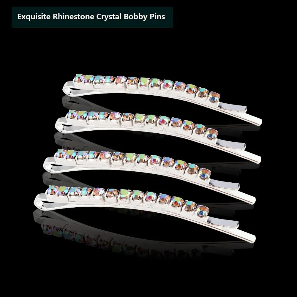 24 Pcs Rhinestone Bobby Pins, Sparkly Crystal Hair Clips and Shiny Glitter Hairpins for Women and Girls, Styling Accessories (Silver   AB Crystal)