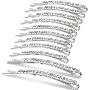 24 Pcs Rhinestone Bobby Pins, Sparkly Crystal Hair Clips and Shiny Glitter Hairpins for Women and Girls, Styling Accessories (Silver   AB Crystal)