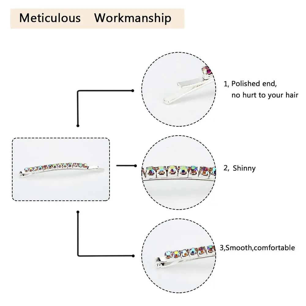 24 Pcs Rhinestone Bobby Pins, Sparkly Crystal Hair Clips and Shiny Glitter Hairpins for Women and Girls, Styling Accessories (Silver   AB Crystal)