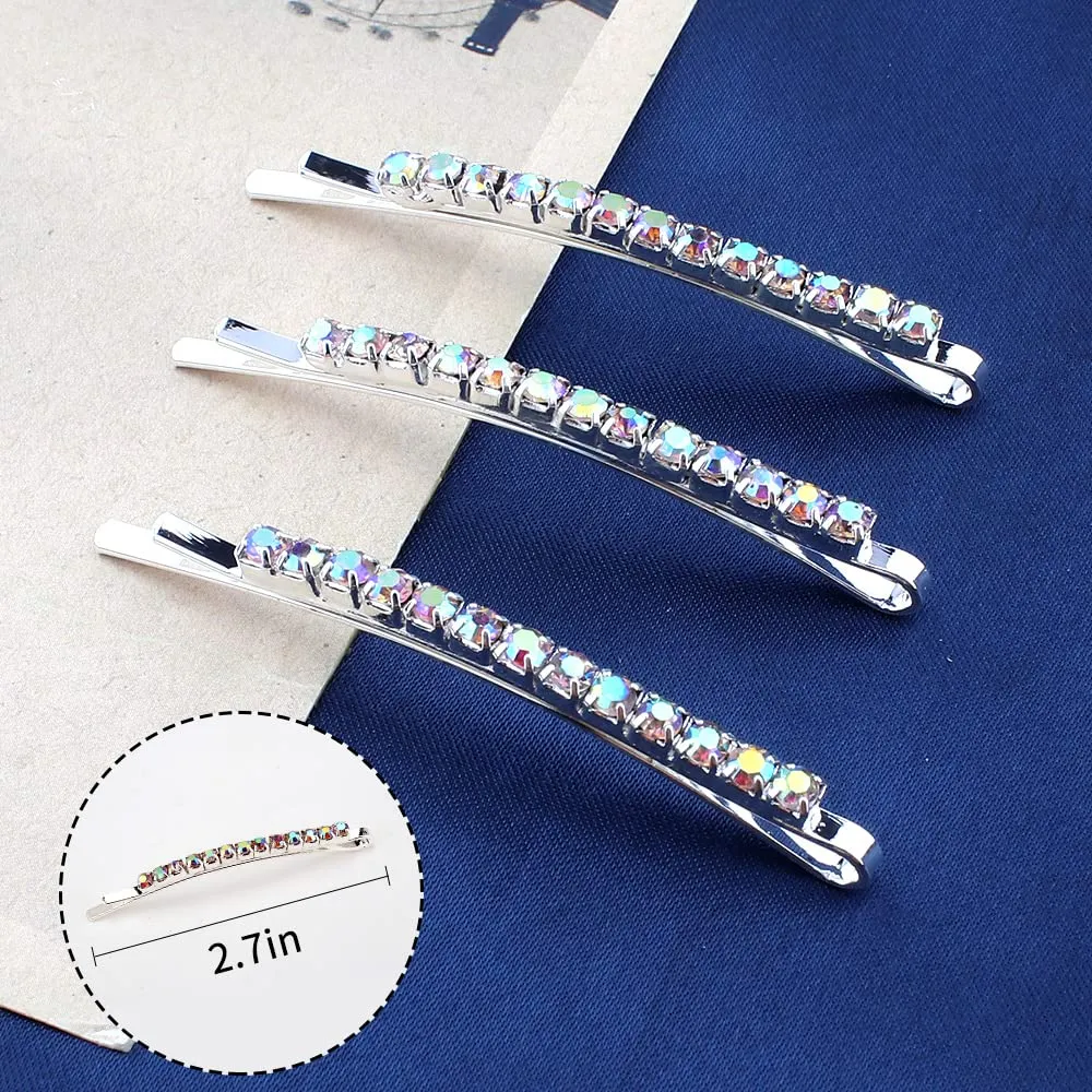 24 Pcs Rhinestone Bobby Pins, Sparkly Crystal Hair Clips and Shiny Glitter Hairpins for Women and Girls, Styling Accessories (Silver   AB Crystal)