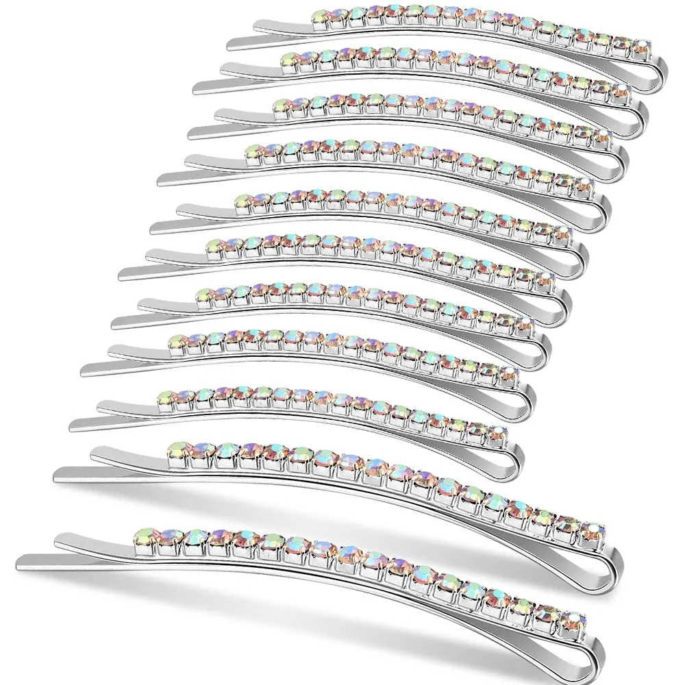 24 Pcs Rhinestone Bobby Pins, Sparkly Crystal Hair Clips and Shiny Glitter Hairpins for Women and Girls, Styling Accessories (Silver   AB Crystal)