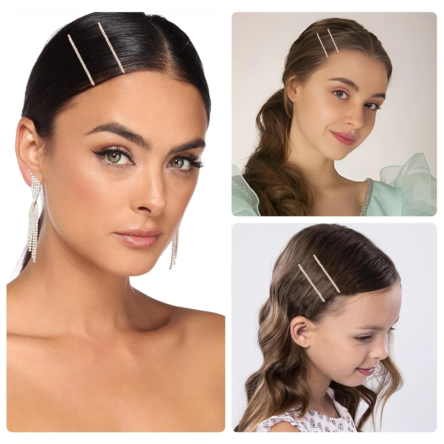 24 Pcs Rose Gold Rhinestone Bobby Pins Small Crystal Bobby Pins Bulk for Lady Women Sparkly Hair Clips Pin Shiny Hairpins Glitter Hairpins Styling Hair Accessories for Women Girls
