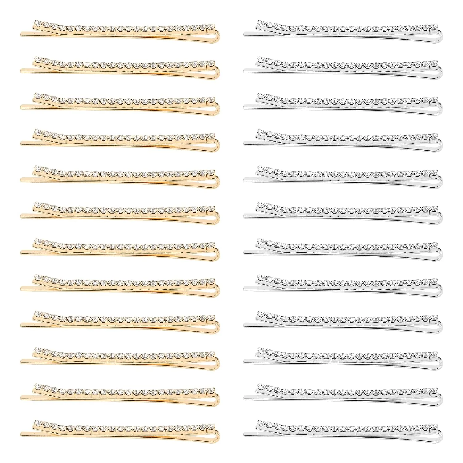24 Pcs Silver and Gold Rhinestone Bobby Pins Small Crystal Bobby Pins Bulk for Lady Women Sparkly Hair Clips Shiny Glitter Hairpins Styling Hair Accessories for Women Girls 12Pcs Per color