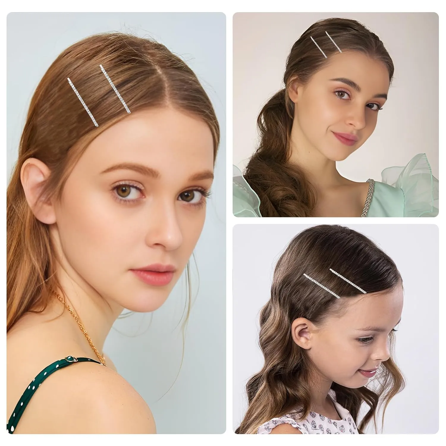 24 Pcs Silver Rhinestone Bobby Pins for Women Girls Hair Clips with Crystal Rhinestones, Sparkly Hairpins for Hair Accessories