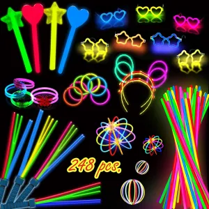 248 PCS Glow Sticks Party Pack - That Includes, 100 Pcs 8 Inch Glow sticks, 6 Pcs Glow Sticks Wands  Create Glow In The Dark Necklaces, Bracelets. Neon Light Sticks Decoration For Parties Favors Glow