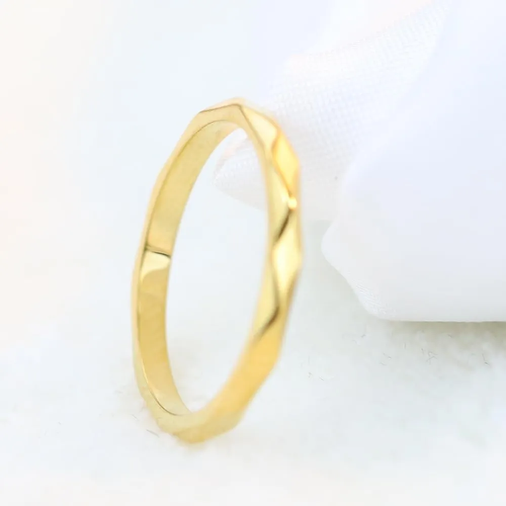 2MM 925 Silver Plated Multi-Faceted Ring Wedding Band for Women Men,18k Gold Plated Titanium Steel Anxiety Rings Multi-Faceted Engagement Band Comfort Fit Size 5-9(Gold 6#)