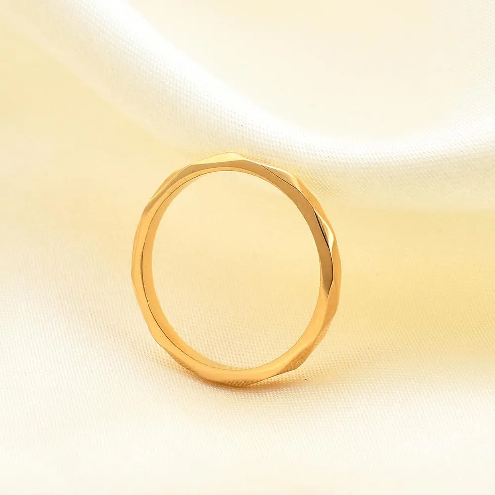 2MM 925 Silver Plated Multi-Faceted Ring Wedding Band for Women Men,18k Gold Plated Titanium Steel Anxiety Rings Multi-Faceted Engagement Band Comfort Fit Size 5-9(Gold 6#)