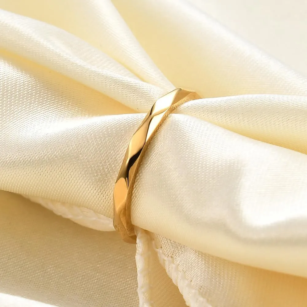 2MM 925 Silver Plated Multi-Faceted Ring Wedding Band for Women Men,18k Gold Plated Titanium Steel Anxiety Rings Multi-Faceted Engagement Band Comfort Fit Size 5-9(Gold 6#)