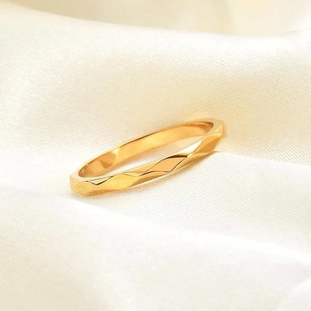 2MM 925 Silver Plated Multi-Faceted Ring Wedding Band for Women Men,18k Gold Plated Titanium Steel Anxiety Rings Multi-Faceted Engagement Band Comfort Fit Size 5-9(Gold 6#)
