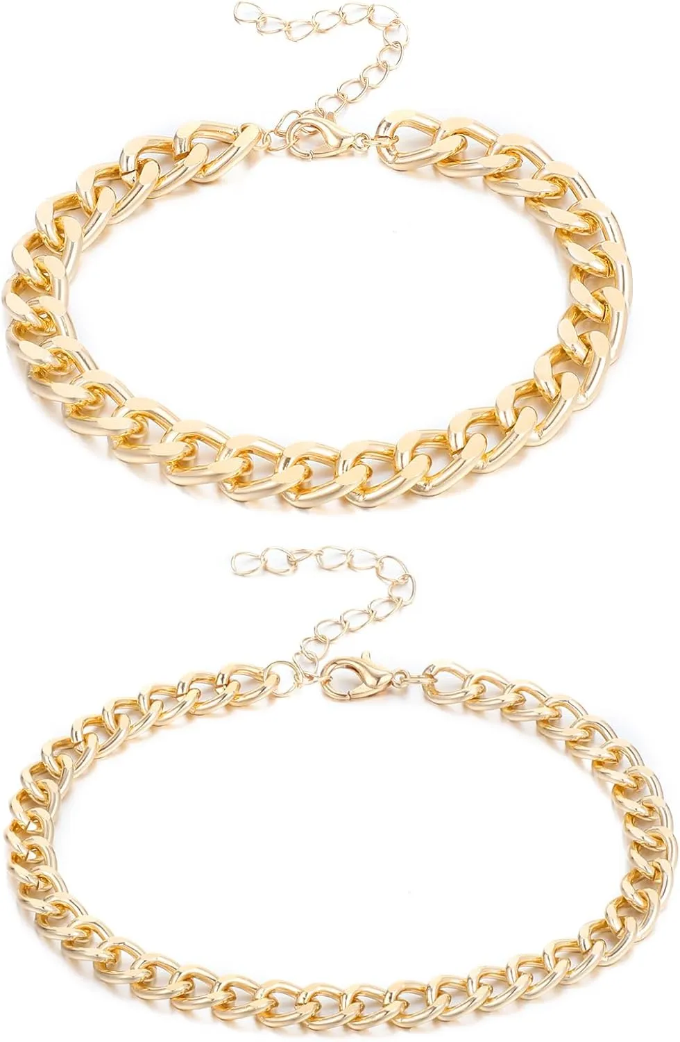 2PCS Gold Anklets for Women, Cuban Link Anklets for Women Waterproof Minimalist Cuban Link Chain Dainty Layered Ankle Bracelets Adjustable Size, Minimalist Jewelry for Womens Stylish