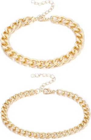 2PCS Gold Anklets for Women, Cuban Link Anklets for Women Waterproof Minimalist Cuban Link Chain Dainty Layered Ankle Bracelets Adjustable Size, Minimalist Jewelry for Womens Stylish