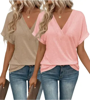 2PCS T Shirts Short Sleeve V Neck Tees Womens Fashion Tops Trendy Soft 2025 Casual Summer Spring Outfits Clothes
