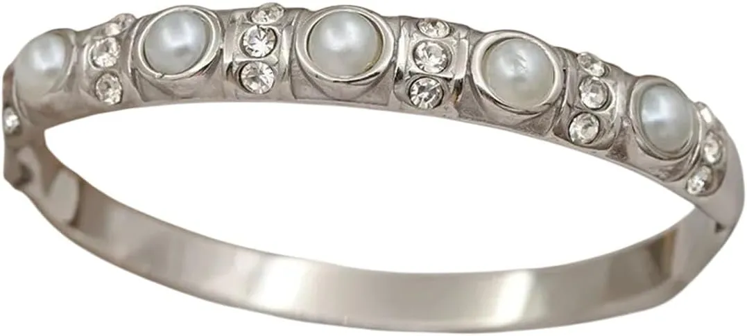 316L Classic Stainless Steel Metal Pearl Beads Bangles For Women Geometric Bangles Rust-Proof Bangle