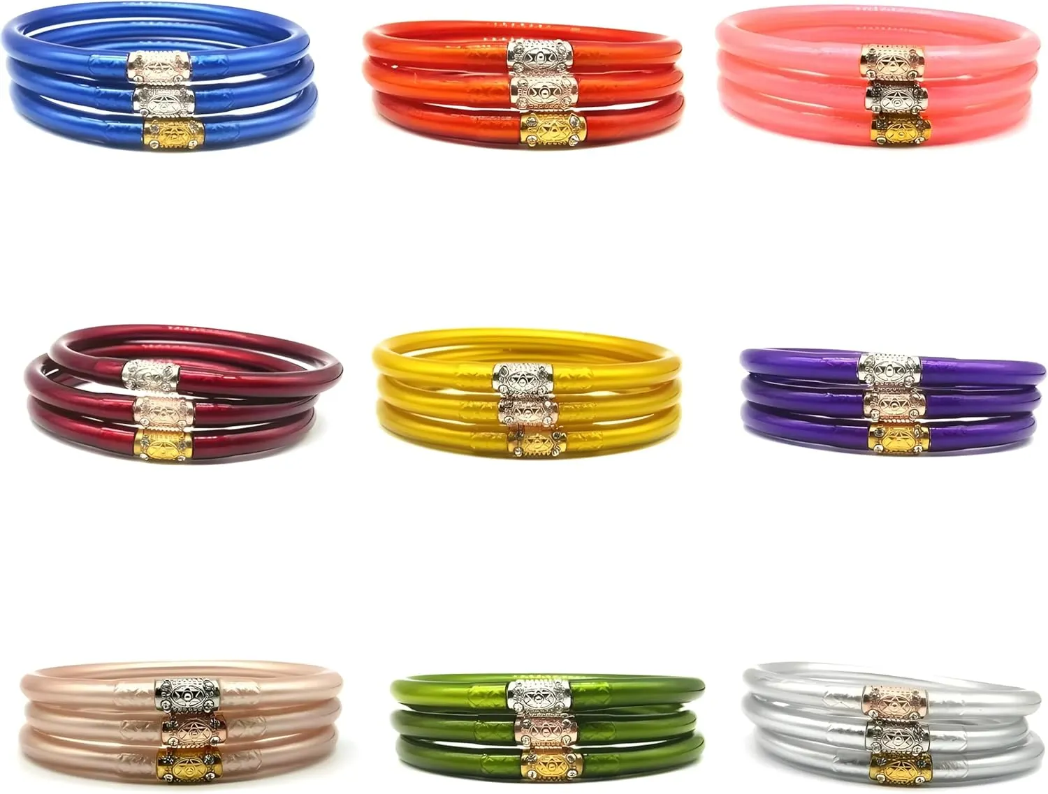 3pcs Mix Glitter Jelly Bracelet Set Women's Tibetan Buddhist Temple Lucky Charm Bangle Gift 3