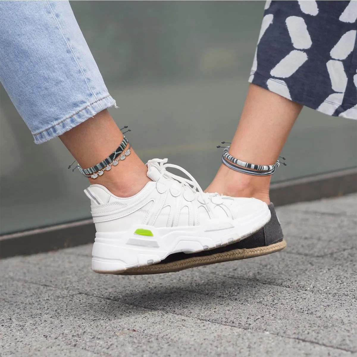 4pc Surfer Anklets for Men Waterproof String Rope Anklets Boho Clay Adjustable Beads Ankle Bracelets Cute Cloth Stainless Steel Anklet Set Beach Summer Jewelry for Women (4pcs boho anklets black)