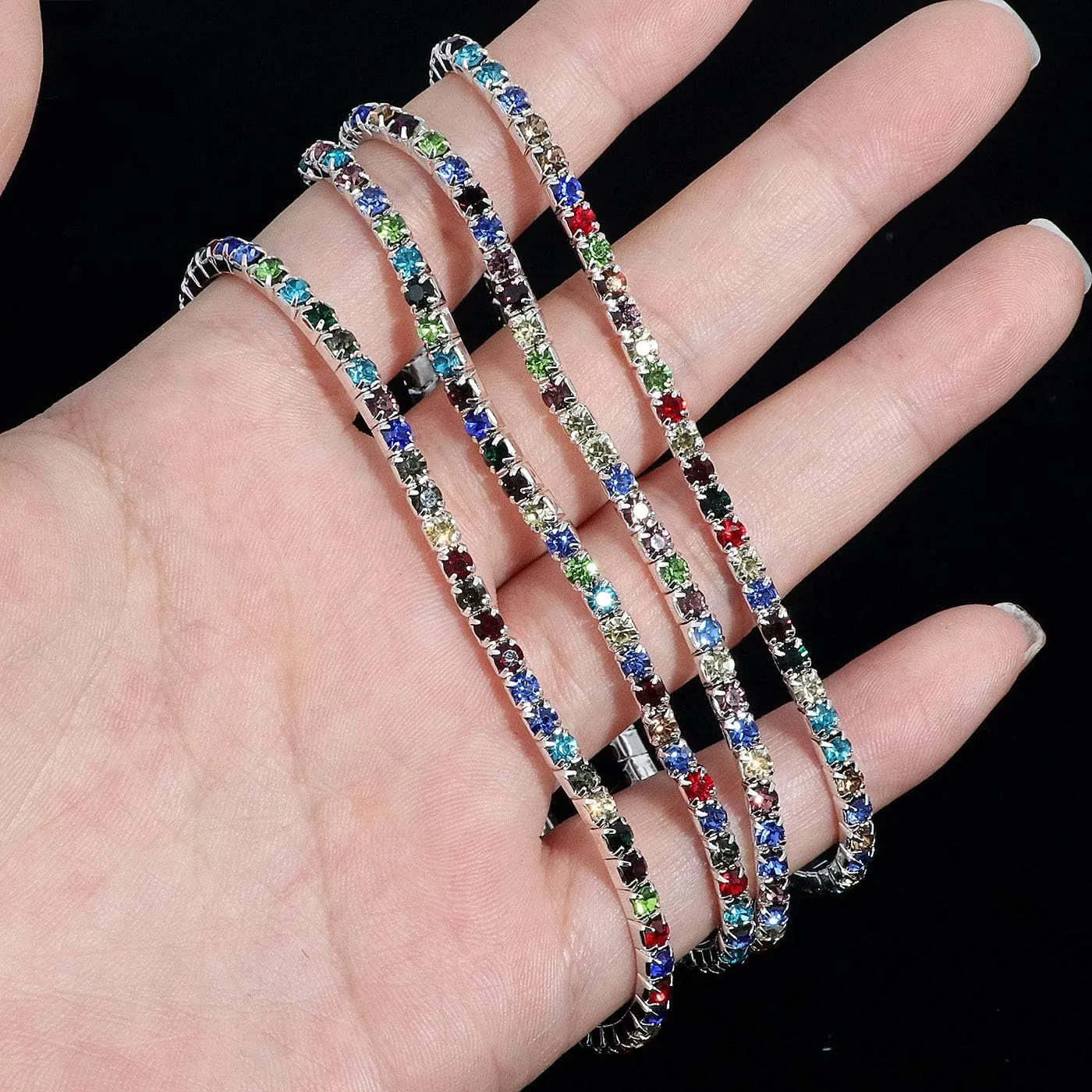 4Pcs Crystal Ankle for Women Cubic Zirconia Tennis Stretch Anklets Diamond Elastic Foot Chain