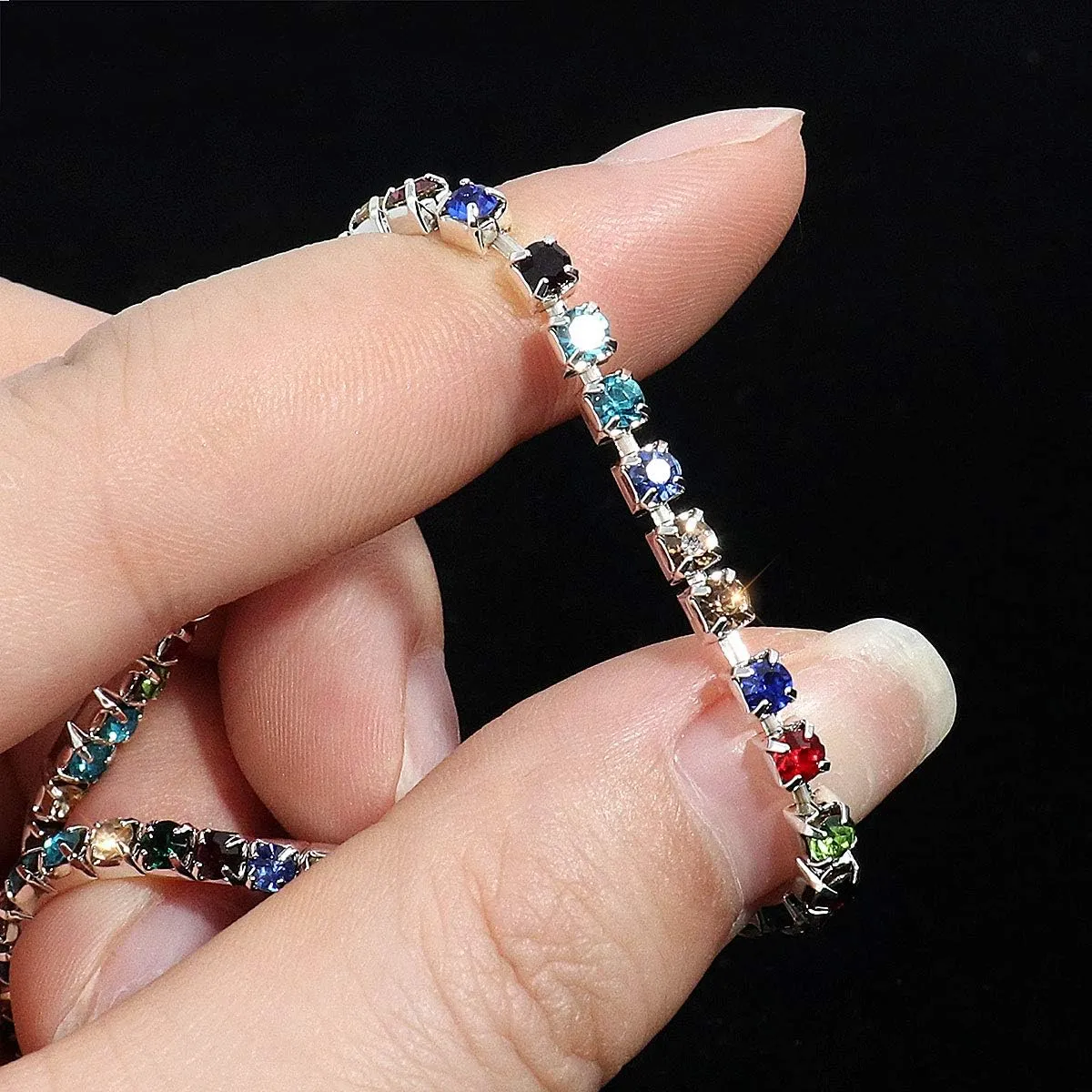 4Pcs Crystal Ankle for Women Cubic Zirconia Tennis Stretch Anklets Diamond Elastic Foot Chain