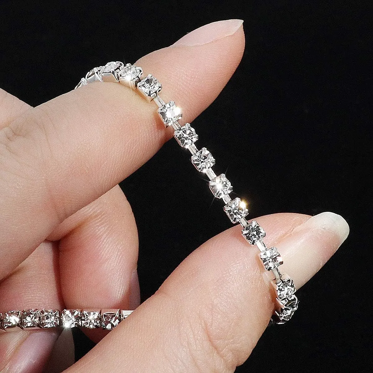 4Pcs Crystal Ankle for Women Cubic Zirconia Tennis Stretch Anklets Diamond Elastic Foot Chain