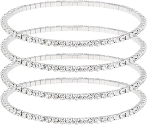 4Pcs Crystal Ankle for Women Cubic Zirconia Tennis Stretch Anklets Diamond Elastic Foot Chain