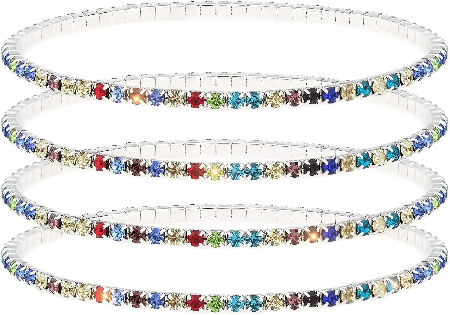 4Pcs Crystal Ankle for Women Cubic Zirconia Tennis Stretch Anklets Diamond Elastic Foot Chain