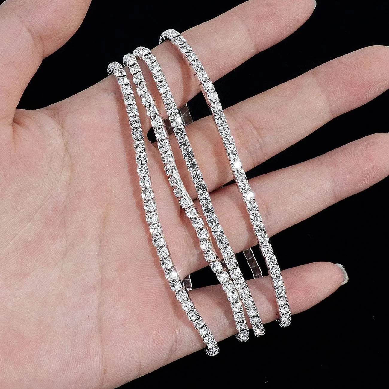 4Pcs Crystal Ankle for Women Cubic Zirconia Tennis Stretch Anklets Diamond Elastic Foot Chain