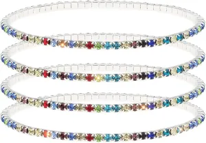4Pcs Crystal Ankle for Women Cubic Zirconia Tennis Stretch Anklets Diamond Elastic Foot Chain