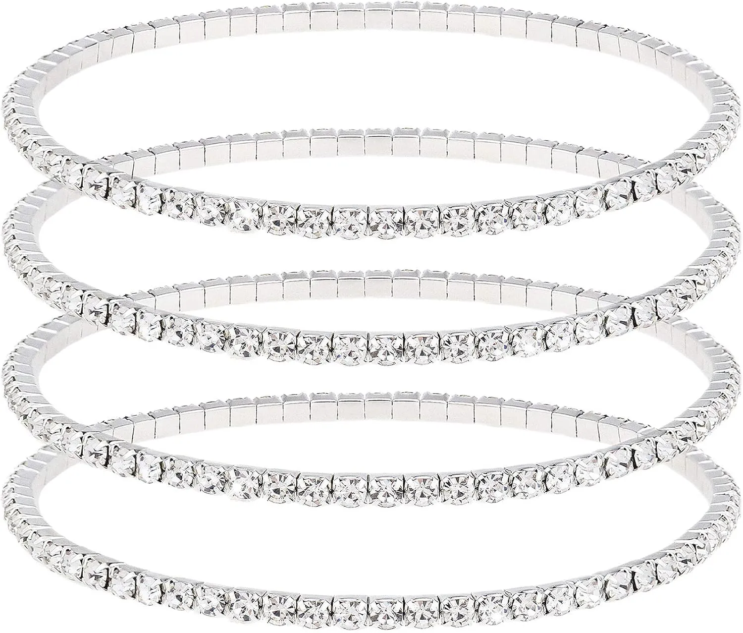 4Pcs Crystal Ankle for Women Cubic Zirconia Tennis Stretch Anklets Diamond Elastic Foot Chain