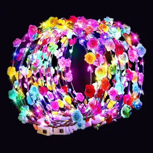 54 PCS LED Flower Crowns Headbands, Light Up Flower Crowns For Women, Glow in the Dark Headband for Wedding Reception Birthday Christmas Mardi Gras Cosplay Princess Party Favors