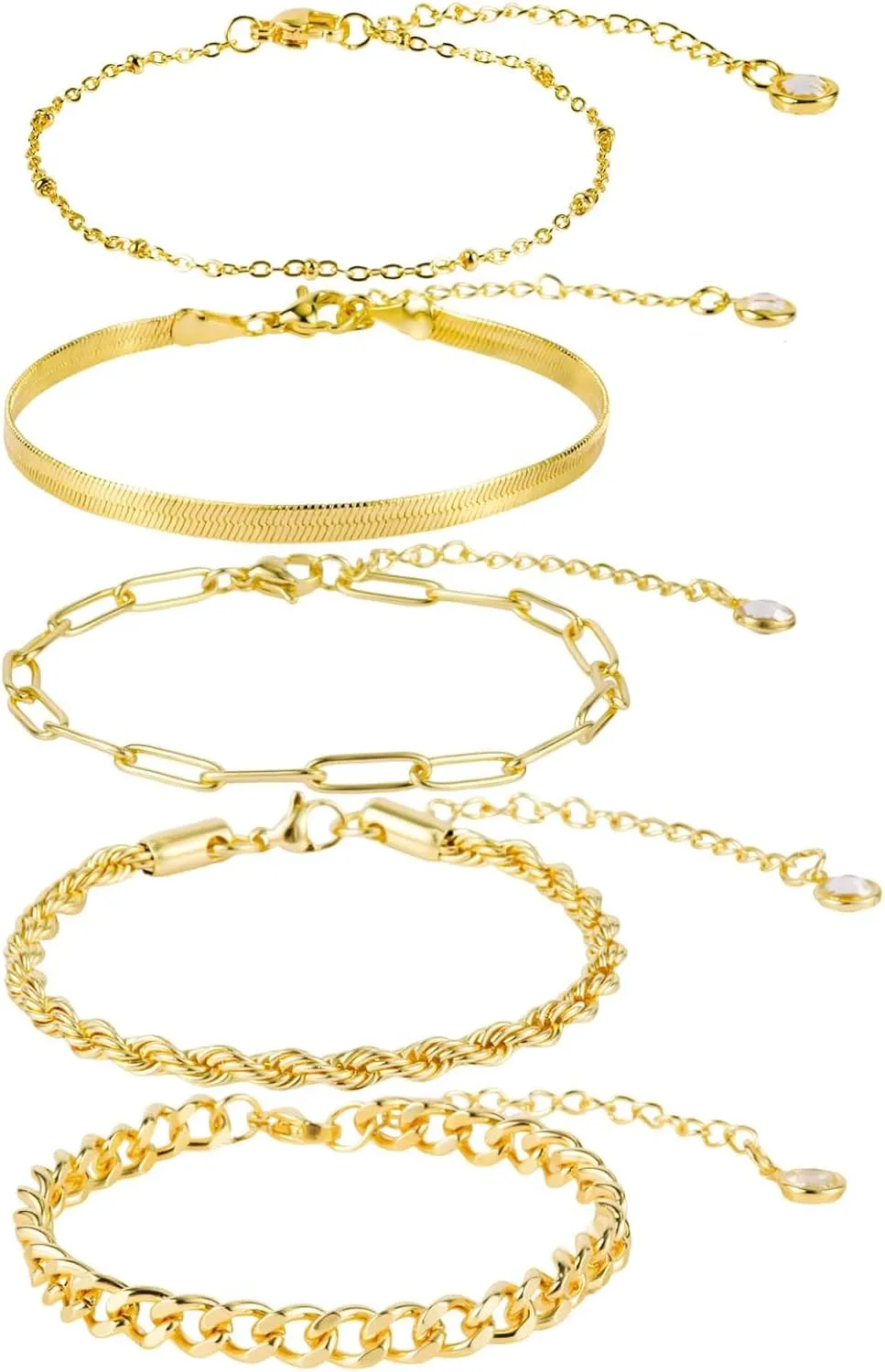 5pcs Gold Ankle Bracelets, Anklets for Women Titanium Steel Gold Plated Women's Chain Link Anklets Adjustable Stackable Bracelets Trendy Foot Jewelry Gifts for Women Girls Beach