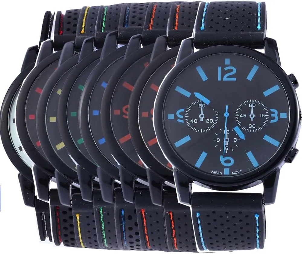 8 Assorted Wholesale Men's Sports Silicon Watch Wrist Watches Riding Running
