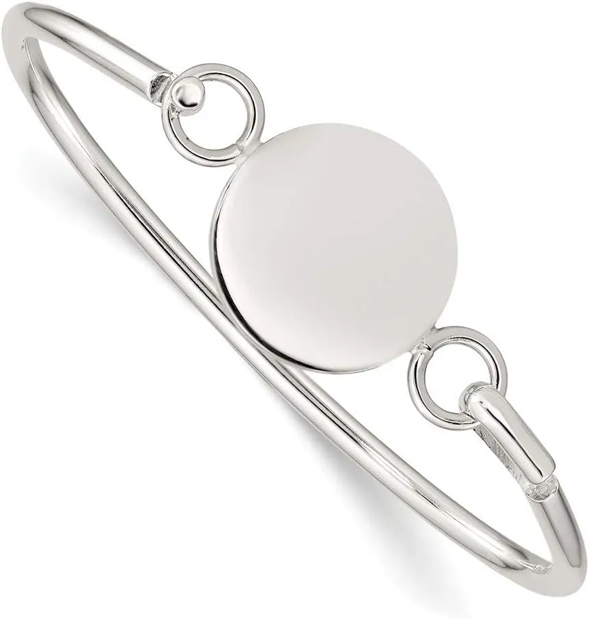 925 Sterling Silver Bangle with Round ID Plate Bracelet