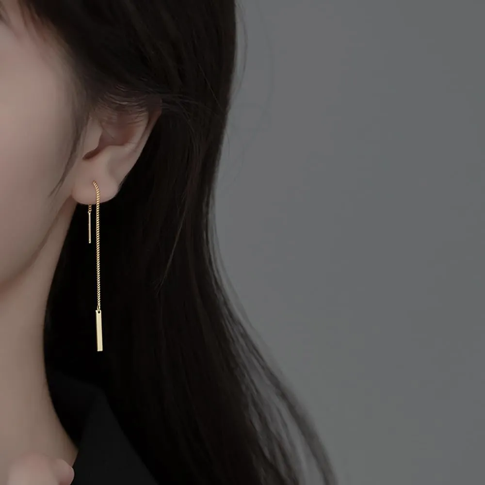 925 Sterling Silver Bar Chain Dangle Earring Drops for Women Teens Minimalist Dangle Earrings Tassel Threader Hypoallergenic