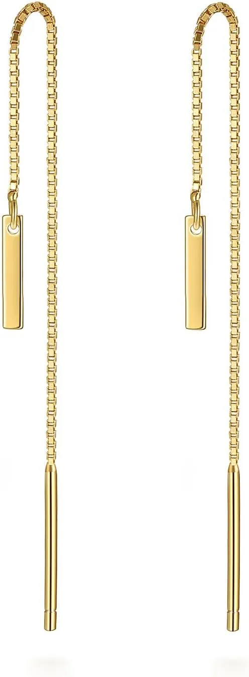 925 Sterling Silver Bar Chain Dangle Earring Drops for Women Teens Minimalist Dangle Earrings Tassel Threader Hypoallergenic