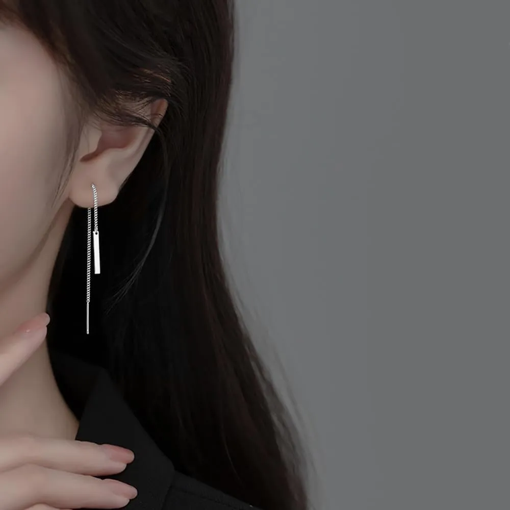 925 Sterling Silver Bar Chain Dangle Earring Drops for Women Teens Minimalist Dangle Earrings Tassel Threader Hypoallergenic