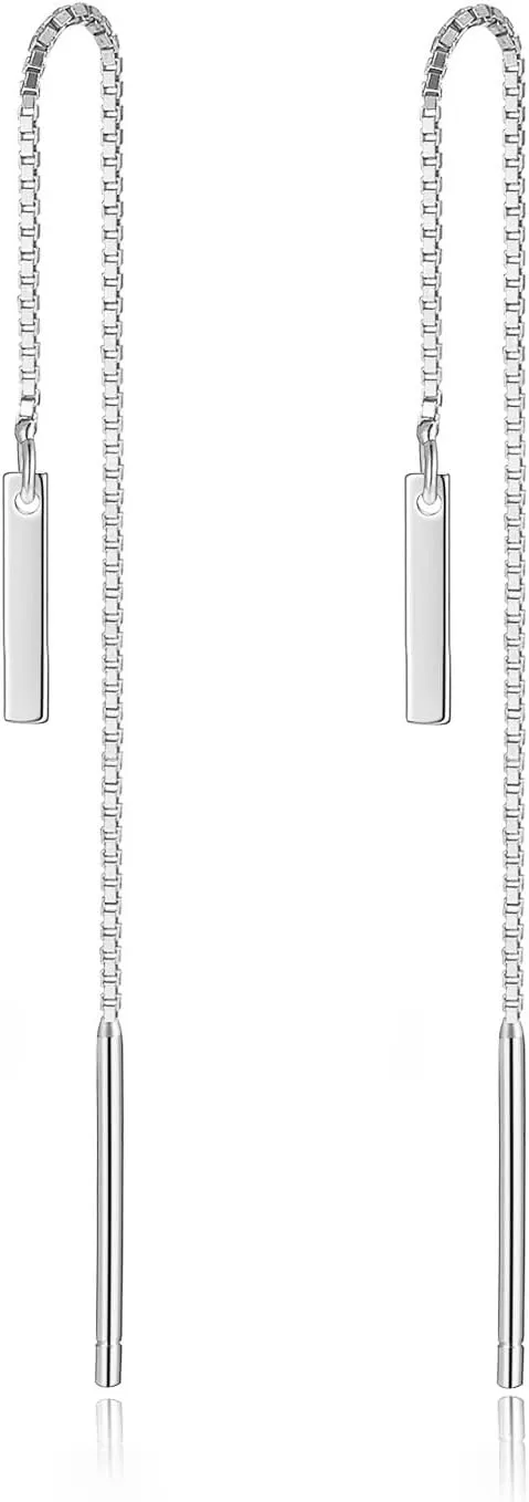 925 Sterling Silver Bar Chain Dangle Earring Drops for Women Teens Minimalist Dangle Earrings Tassel Threader Hypoallergenic