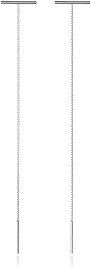 925 Sterling Silver Bar Chain Dangle Earrings Drops for Women Teens Minimalist Dangle Earrings Tassel Threader Hypoallergenic