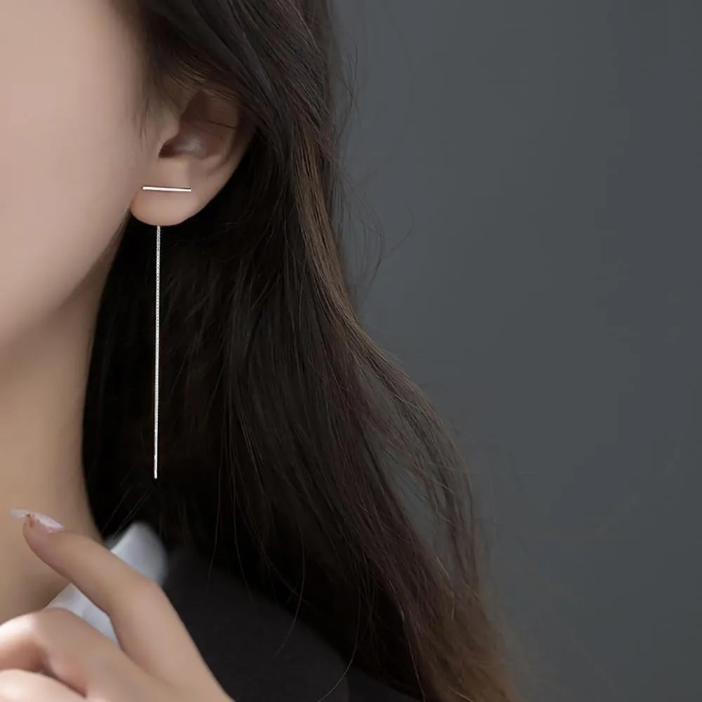 925 Sterling Silver Bar Chain Dangle Earrings Drops for Women Teens Minimalist Dangle Earrings Tassel Threader Hypoallergenic