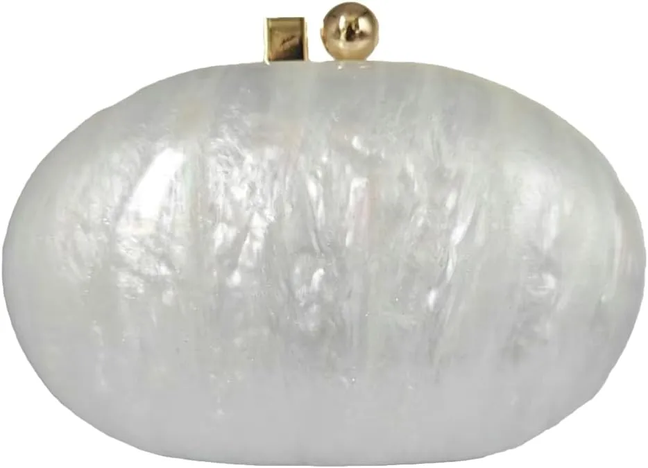 Acrylic Evening Bag for Women Egg Shape Handbag Multicolored Marble Clutch Purse for Wedding Party Chain Shoulder Bag